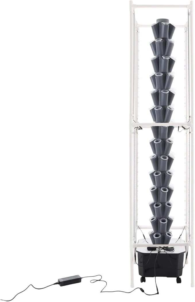 70-Pod Hydroponic Growing System with 8 Full-Spectrum LED Grow Lights, 14-Tier Vertical Indoor Garden Tower Mobile Self-Watering Planter for Herbs, Vegetables (Grey)