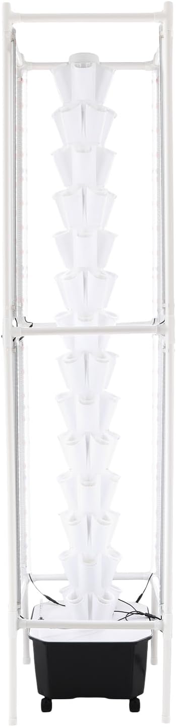 Hydroponics Growing System, 70 Pods Large Vertical Hydroponic Growing Tower with 360° LED Grow Light, 14-Tier Indoor Gardening System for Herb Vegetable Fruit (White+Black)