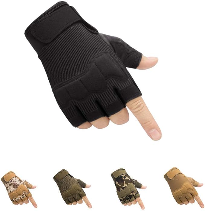 HYCOPROT Fingerless Tactical Gloves, Knuckle Protective Breathable Lightweight Outdoor Military Gloves for Shooting, Hunting, Motorcycling, Climbing