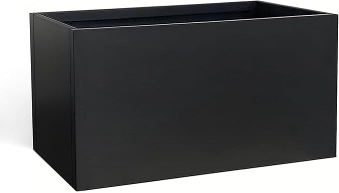 GZLVSOW Galvanized Steel Planter Black Metal Outdoor Planter Powder Coated 32" x 12" x 16" Pot Metallic Heavy Pot Indoor & Outdoor, Commercial & Residential (L32 x W12 x D16, Black)