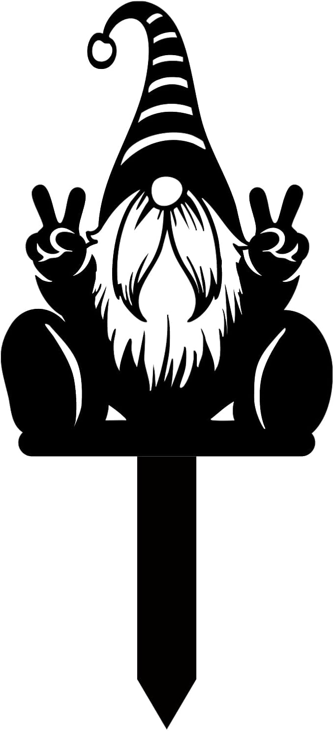 Magilab Personalized Iron Yard Stake - Christmas Cute Gnome Dwarves Decor, 8-Inch Black Metal Garden Sign for Outdoor (Style K)