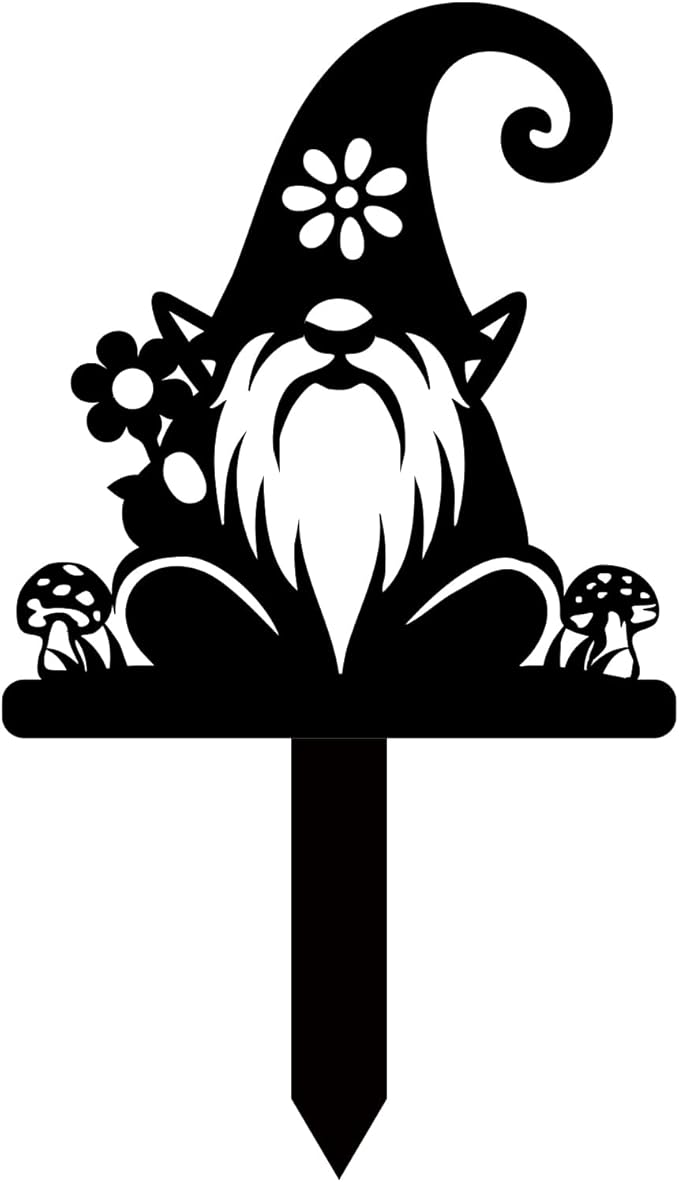Magilab Personalized Iron Yard Stake - Christmas Cute Gnome Dwarves Decor, 8-Inch Black Metal Garden Sign for Outdoor (Style L)