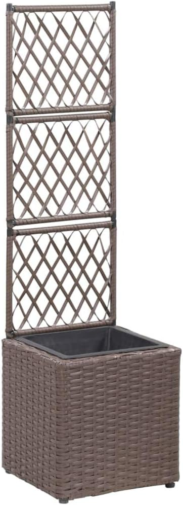 vidaXL Poly Rattan Planter with Removable Pot and Built-in Trellis, Brown, Square-Shaped, Outdoor Planter for Climbing Plants