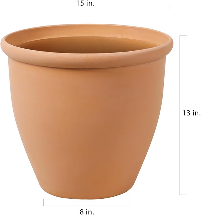 Worth Garden 2-Pack 15" Dia. Round Planters - Large Plastic Plant Pots with Drainage Hole for Indoor & Outdoor Use- Lightweight Decorative Flower Tree Containers for Porch, Patio, Yard, or Deck