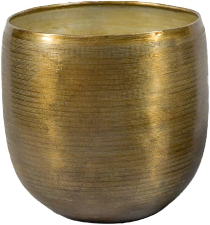Serene Spaces Living Brass-Toned Aluminum Cachepot Planter, Handcrafted in India, Wedding, Home & Office Decor, Planter for Indoor Plants, Flowers, Table Centerpieces, 16" Diameter X 16.5" Tall