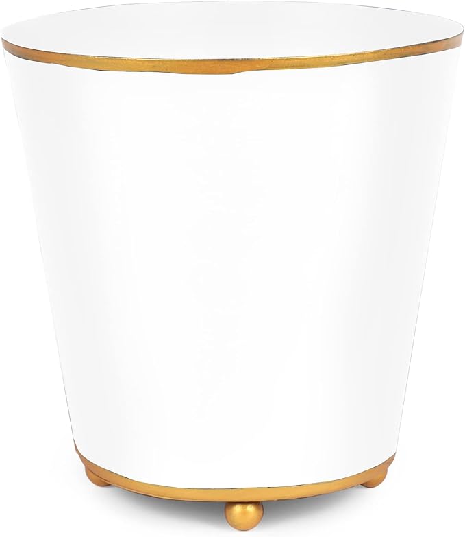 Jaye's Studio Mattie White, Decorative Round Cachepot & Planter, Matte White, Gold Trim & Finish, Hand-Painted, Handcrafted Metal, Luxury Indoor Planter, Size 6"