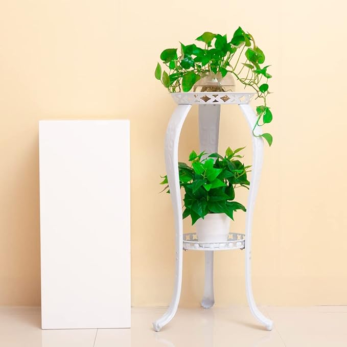 2 Pack Metal Potted Plant Stand 2 Tier Tall Flower Pot Stands Decorative Flower Pot Rack Planter Holders Indoor Outdoor