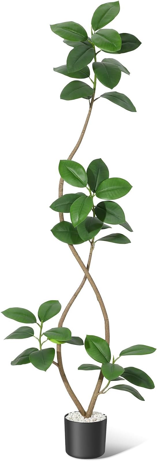 7 ft Artificial Plant Rubber Tree, Large Floor Tree Real Touch, Artificial Plants Indoor Potted with Black Sphere Resin Planter & Stone, Tall Plant Artificial Large Floor