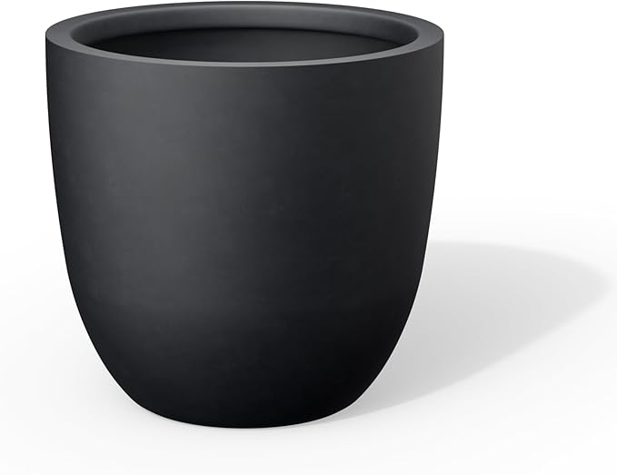 Kante Round Concrete Planter, Large Outdoor Indoor Garden Pots with Drainage Hole, 14-Inch Diameter Flower Pots for Patio, Garden and Home, Black