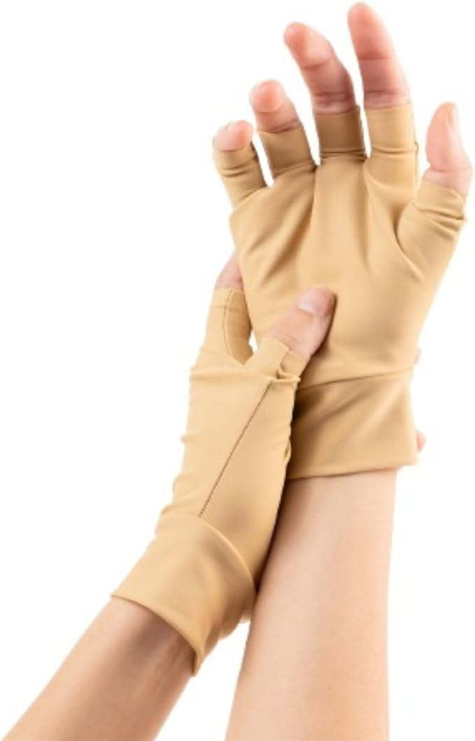 Light Skin Tone Fingerless Gloves – Made in USA – Conceal Bruises & Protect Thinning Skin