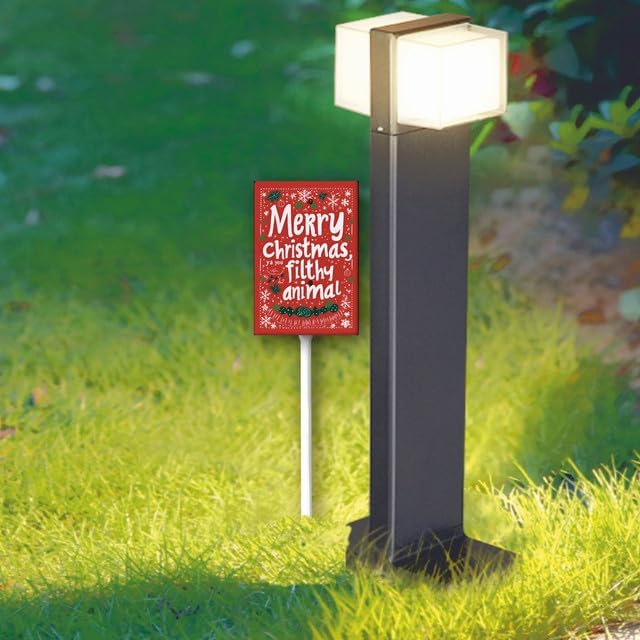 Uptell 8x12 Inch Merry Xmas Ya You Filthy Animal Garden Sign Winter House Yard Sign Porch Xmas Holiday Home Decorations Outdoor With Metal Stakes 12.8 Inch