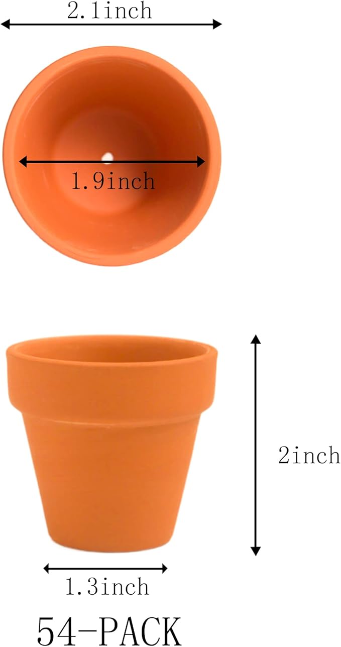 Fcacti 54 Pcs Small Mini Clay Pots 2.1'' Terracotta Pot Clay Ceramic Pottery Planter Cactus Flower Pots Succulent Nursery Pots- Great for Window Boxes, Cactus, Plants, Crafts, Wedding Favors