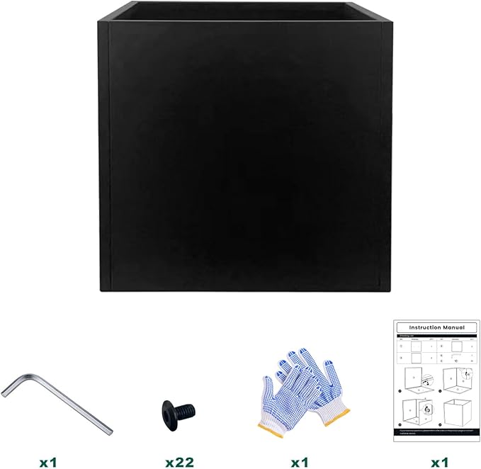 GZGNEEVL Galvanized Steel Black Planter Box Square 27.6 in Metal Large Planter Box Outdoor Indoor Huge Cube Heavy Duty Flower Pot Modern Commercial Residential for Patio, Yard, Garden