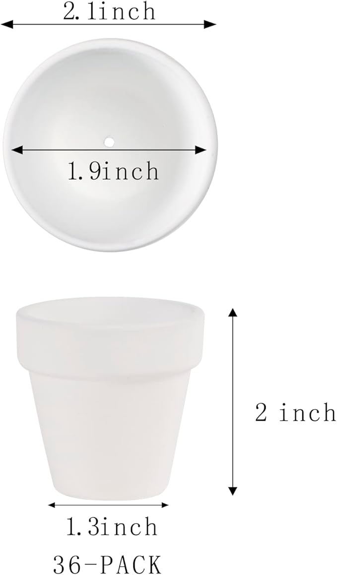 Fcacti 36 Pcs Small Mini White Clay Pots 2.1'' Terracotta Pot Clay Ceramic Pottery Planter Cactus Flower Pots Succulent Nursery Pots- Great for Window Boxes, Cactus, Plants, Crafts, Wedding Favors