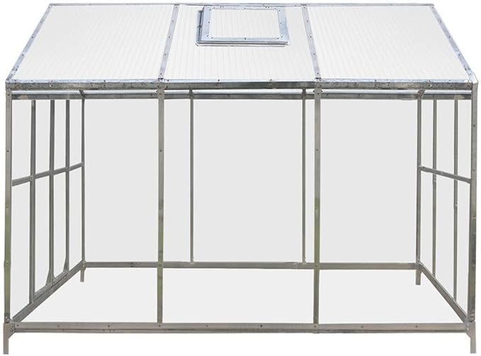 Year-Round 8x10ft Greenhouse with 4mm Twin-Skin Polycarbonate Top Crystal-Clear Hard Panel Walls Galvanized Robust Frame Ground Anchors Manual Airflow Regulation Vents Optimized Sun Exposure