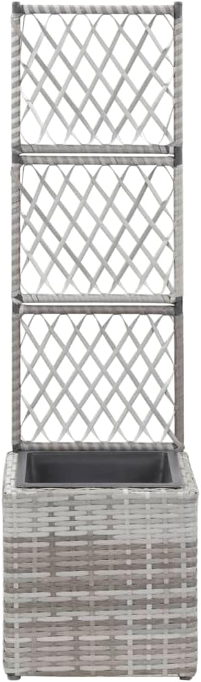 vidaXL Poly Rattan Trellis Raised Bed in Gray - Outdoor Garden Planter with Large Flower Box and 1 Removable Pot - Durable and Decorative