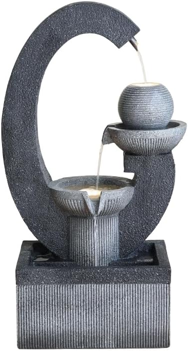 Qingyinge 31'' H Modern Outdoor Fountain Resin Outdoor Garden Fountains with Contemporary Design LED Light for Garden, Patio, Deck, Porch, Backyard and Home Art Decor
