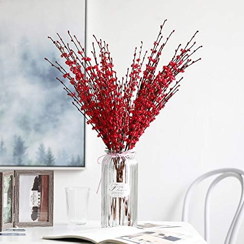 5 Pcs Valentine's Day Flowers Artificial Red Flowers 29.5" Long Stems Patriotic Picks with Mini Red Berry for DIY Floral Art Plant Wedding Home Office Table Decorations