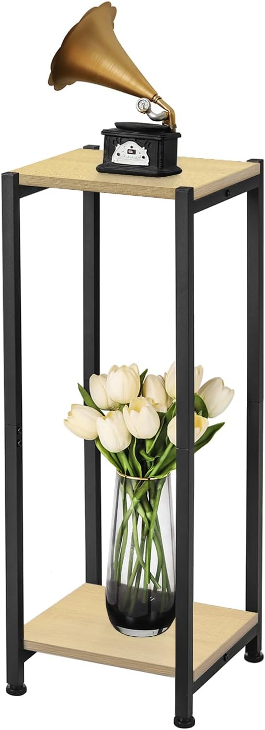 Dipion Tall Plant Stand Indoor,31 Inch Plants Stands,2 Tier Metal Plant Stand with Heavy Duty Wood,Yellow Oak and Black