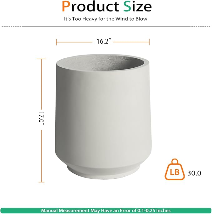Heyzier Concrete Planter Outdoor Indoor, Large Cement Plant Pots for Trees Flowers (Gray, 17 inch)