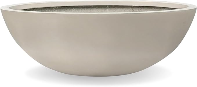 KUTE NEST 7.7" H x 22" D Round Bowl Fiberstone Planter for Succulent and Lotus with Drainage Hole, Smooth Finishes, Weather Resistant, Included 2 Extra Coco Mats (Taupe, 19.9" Pot Opening)
