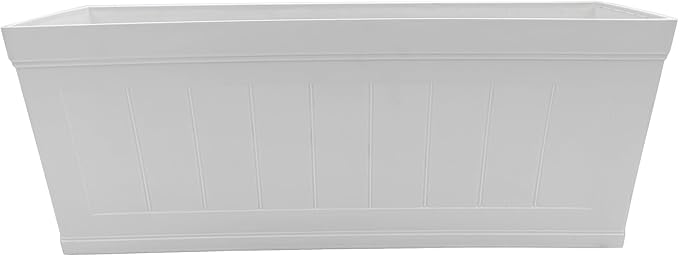 Classic Home and Garden Plastic Falmouth Deck Rail Window Box Planter with Drainage Holes, Starlight White Beadboard, 24 inches