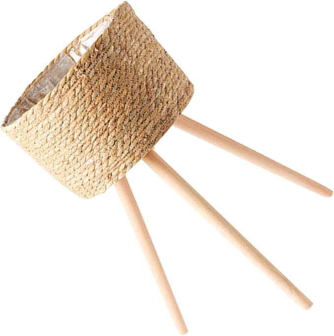 Wood Woven Plant Pot Stand with Legs Durable Minimalist Flower Basket for Indoor and Outdoor Use for Home Decor and Garden Display