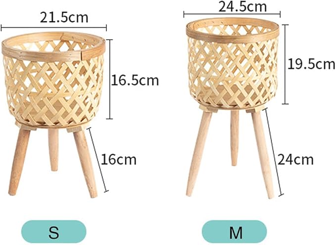 RISEON Set of 2 Handmade Mid Century Modern Planter, Rustic Indoor Rattan Basket Flower Pot Plant Stand,Large Floor Planter Natural