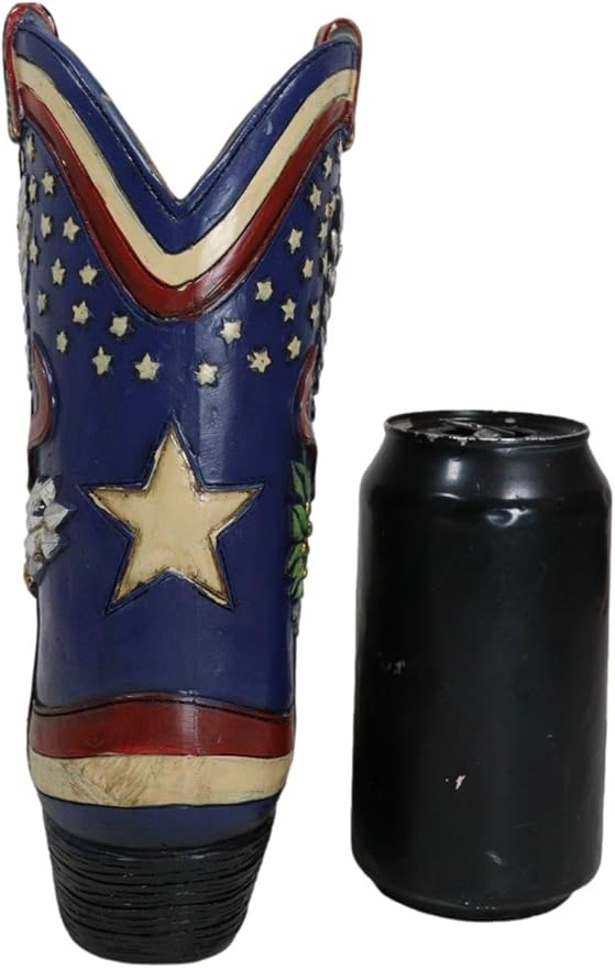 Ebros Gift Rustic Country Patriotic Blue USA Flag Western Stars American Hero USA Eagle Great Seal Crest Cowboy Boot Decorative Flower Bouquet Vase Or Planter Figurine 9" High