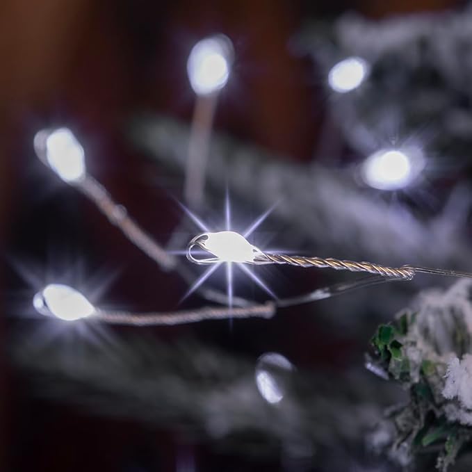 Fairy Lights Plug in, 10 Feet 100LED Cool White Silver Wire Firecracker Firefly Lights with Remote, Waterproof Copper Wire Lights for Bedroom Wreath Window Wedding Christmas Tree Decoration
