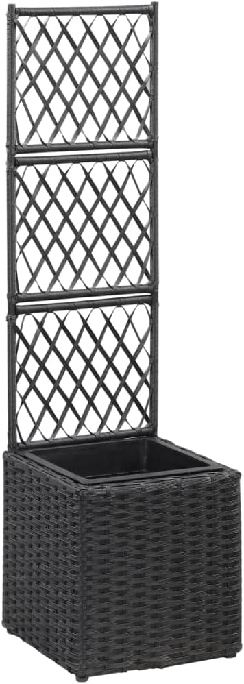 vidaXL Raised Bed Black Trellis Planter with Removable Pot, 11.8"x11.8"x42.1" Square Poly Rattan - Suitable for Indoor and Outdoor Use