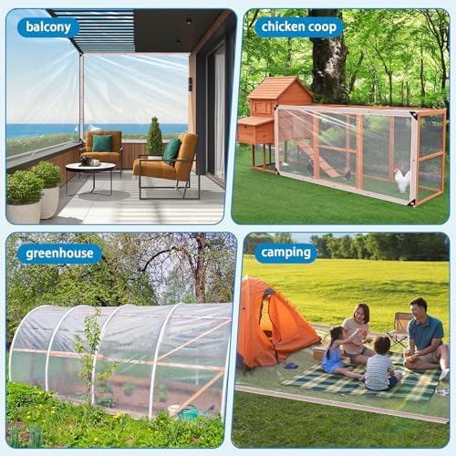 Clear Tarps Heavy Duty Waterproof 12x12FT,Clear Plastic Tarp with Grommets,Transparent PVC Vinyl Tarpaulin for Outdoor,Plant,Garden,Chicken Coop,Patio,Cat Litter