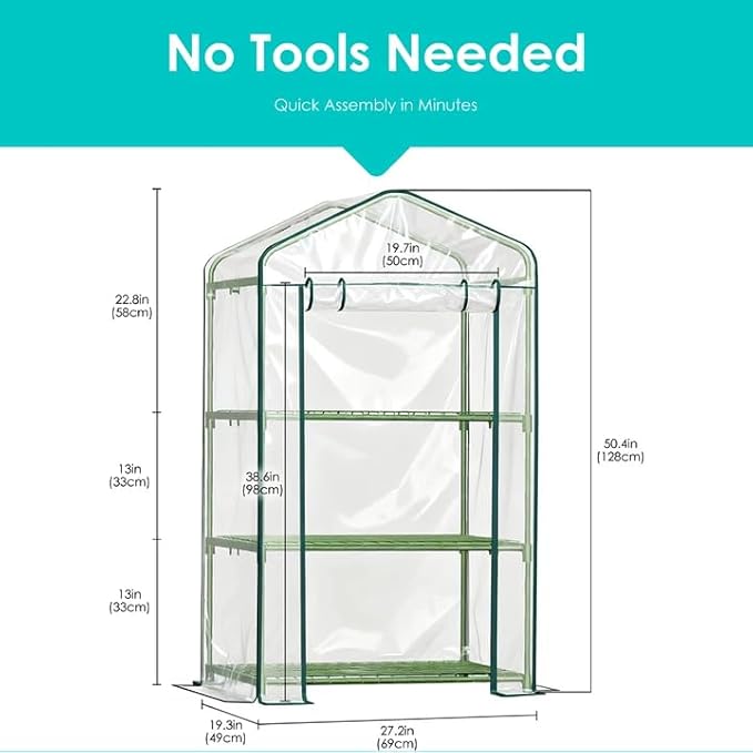 Twira 3-Tier Mini Greenhouse Outdoor, Portable Small Greenhouses for Winter, PE-coated Metal Frame & PVC Cover Green House for Outside Plants, Indoor Greenhouse Women Men Gardening Gifts 2.3x1.6x4.2ft