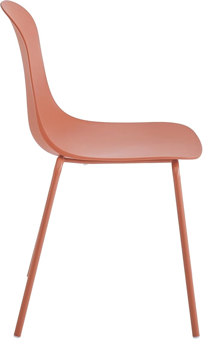 Plastic Stackable Dining Chairs Set of 4, Modern Outdoor Patio Chairs with Metal Legs for Patio Cafes, Restaurants and Office Waiting Room (Terracotta)