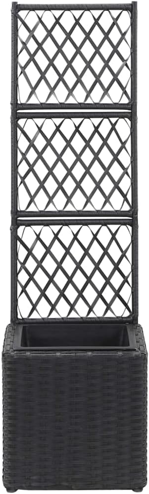 vidaXL Raised Bed Black Trellis Planter with Removable Pot, 11.8"x11.8"x42.1" Square Poly Rattan - Suitable for Indoor and Outdoor Use