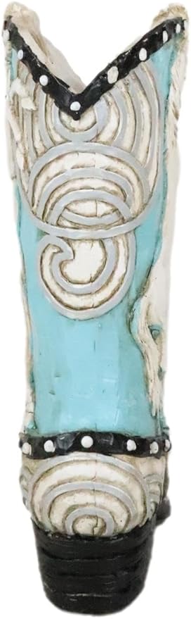 Ebros Gift Rustic Western Colorful Faux Tooled Leather Aqua Blue and White Prancing Horse Cowboy Cowgirl Boot Decorative Figurine Or Floral Vase Planter Table Shelf Countertop Accent