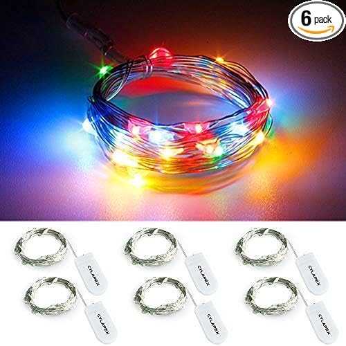 CYLAPEX 6 Pack Multicolor Fairy Lights String Battery Operated Fairy Lights Firefly Lights LED Starry String Lights 7ft 20 LEDs Silvery Copper Wire for Christmas DIY Decoration Costume Wedding Party