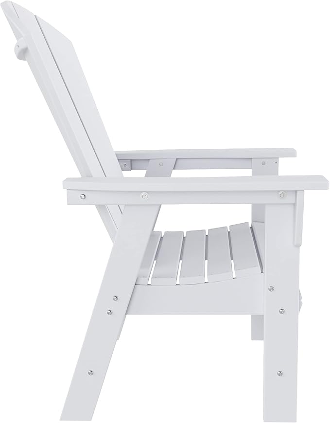 WestinTrends Malibu 5 Piece Adirondack Outdoor Dining Set, All Weather Poly Lumber Patio Table and Chairs Furniture Set, 43" Trestle Square Dining Table and 4 Adirondack Dining Chair, White