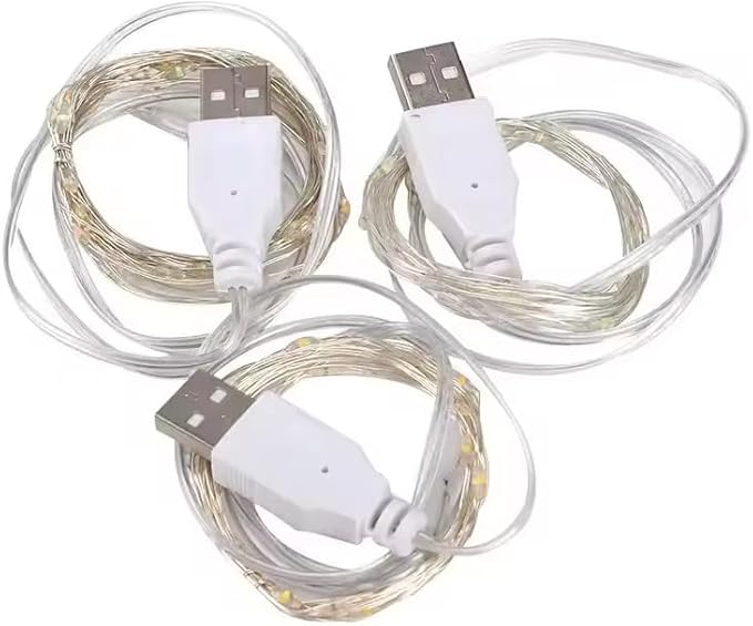 3 Pack USB Fairy Lights 3meters 30 lamp Beads Led Copper USB Powered for Christmas ，Camp，Halloween，Parties，Wedding， Christmas Tree Decoration…White (Warm)