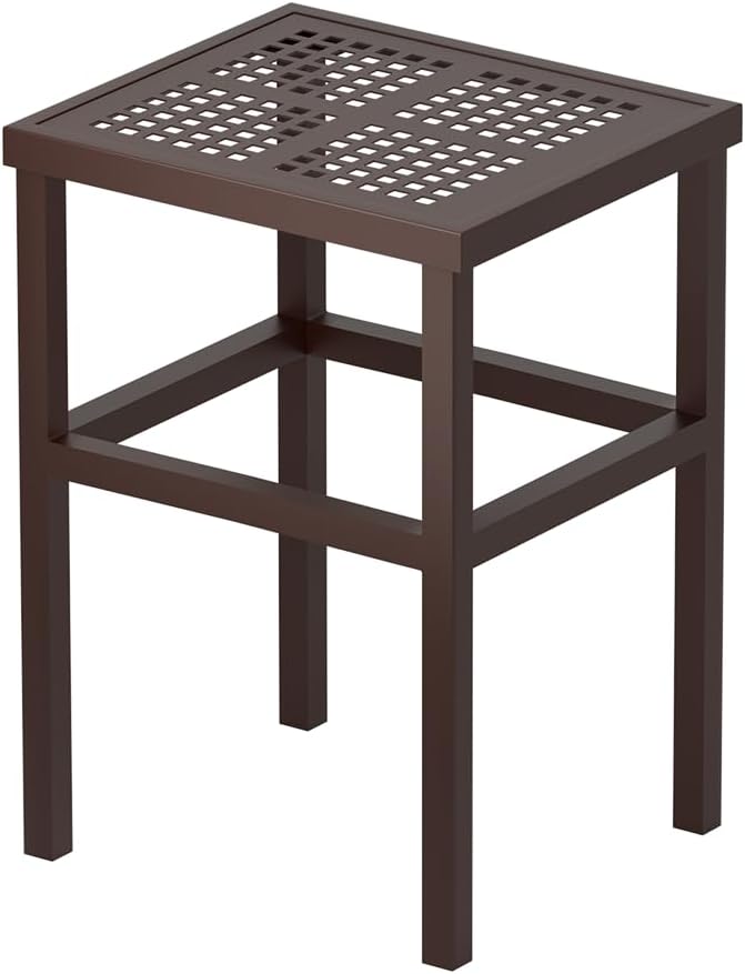 DHYGOTFUR Plant Stand - Indoor/Outdoor Extra-Sturdy 23" tall Aluminum Plant Stand – Ideal for Patios, Gardens, Living Room Decoration (Brown)