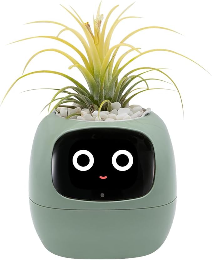 Odpaltoy Smart Plant Pot with Expression, AI Intelligent Flower Pot for Indoor Decoration, Smart Garden Pot with Water/Light/Temperature Sensors, Ivy AI Planter(Green)