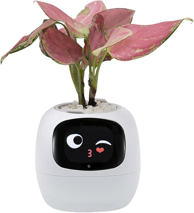 Odpaltoy Smart Plant Pot with Expression, AI Intelligent Flower Pot for Indoor Decoration, Smart Garden Pot with Water/Light/Temperature Sensors, Ivy AI Planter(White)