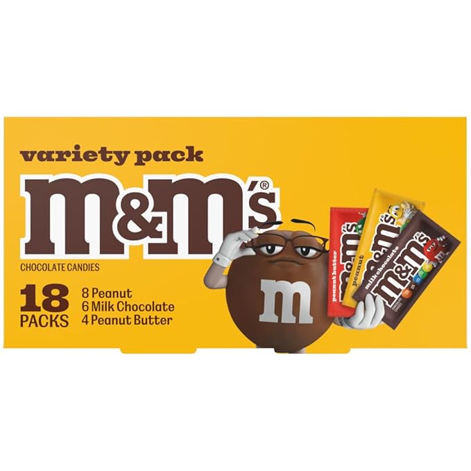 M&M'S Milk Chocolate Candy, Variety Pack, Full Size, Pack of 18 Bulk Candy Chocolate