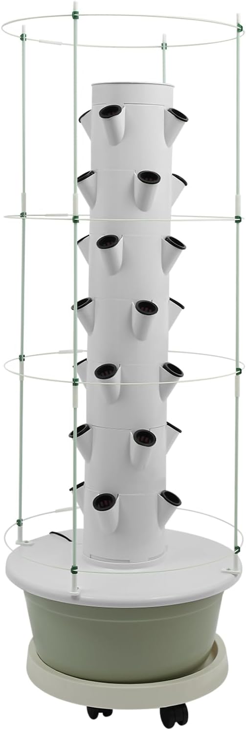 Hydroponics Growing System, 28-Plants Indoor Hydroponic Tower with Pump System, Timer, Climbing Trellis, Vertical Garden Planter with Wheels, Hydroponic Germination Kit for Gardening Lover