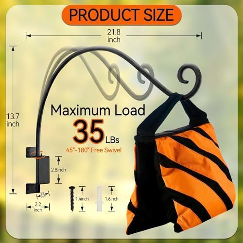 Qiang Ni Plant Hanger Outdoor: 22 Inch Bird Feeder Bracket for Garden Patio Decor - Swivel Adjustable Wall Mount Plant Hook for Hanging Flower Baskets