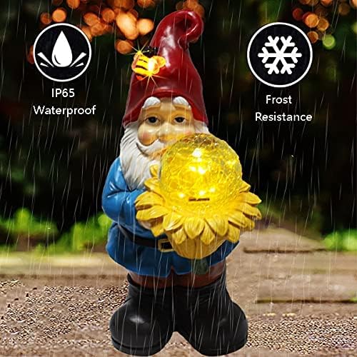 Solar Gnome Waterproof - Large Garden Gnome Funny Solar Outdoor LED Lights Resin Statues Lantern Figurines Xmas Decorations Birthday Housewarming Gifts for Mom Women (Sunflower Gnome(Warm White))