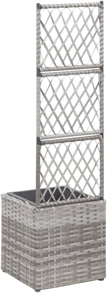 vidaXL Poly Rattan Trellis Raised Bed in Gray - Outdoor Garden Planter with Large Flower Box and 1 Removable Pot - Durable and Decorative