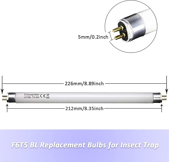 6 Pack 32050 6 Watt Replacement Bulb for Fly Trap Indoor F6T5/BL 9 Inch Fluorescent Tube G5 Base Replacement Bulb for Acre Mosquito & Flying Insect Trap