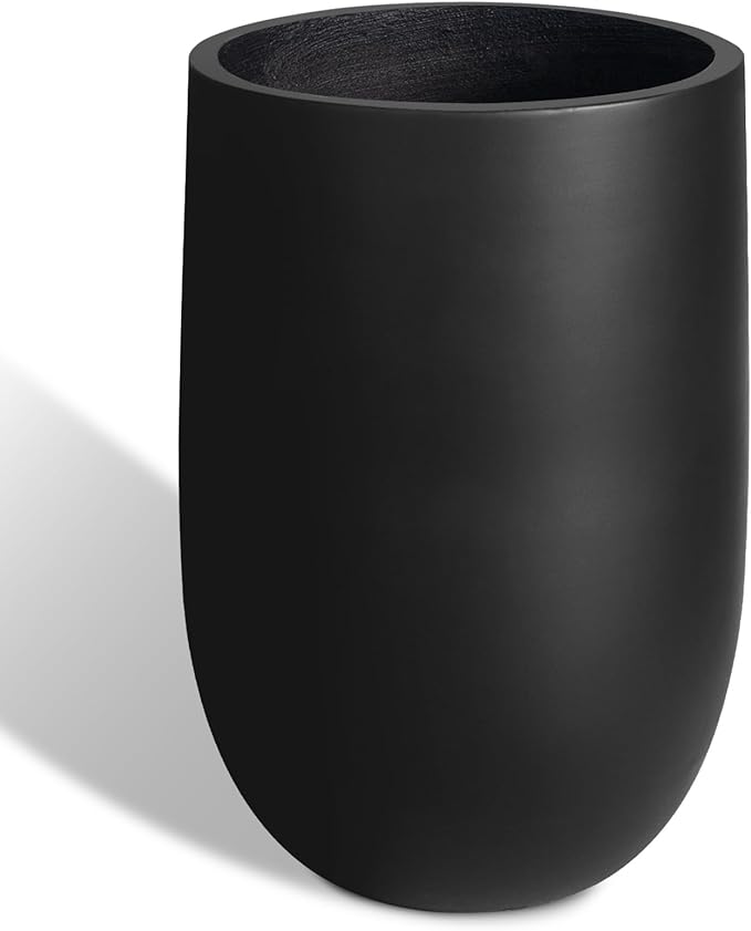 Heyzier Concrete Planter Outdoor Indoor, Large Tall Cement Plant Pots for Trees Flowers (Black, 22 inch)