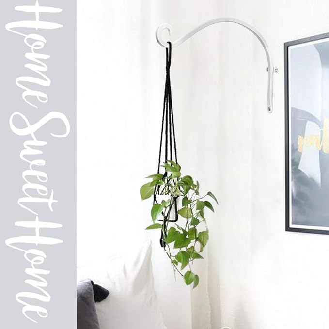 Lifyzoon Hanging Plant Brackets Outdoor: 2Packs 12-Inch Hanging Plant Hangers Wall Hooks, 30lbs Weight Capacity - Wall Mount Brackets for Bird Feeder, Flower Baskets, White